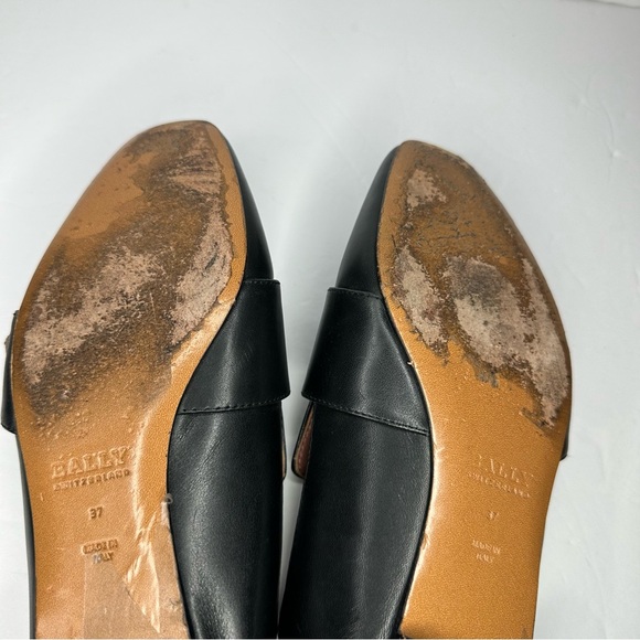 Bally Switzerland Janelle Leather Black Flat/Slipper Gold Accent Sz 37 (US 6.5) - Picture 12 of 12
